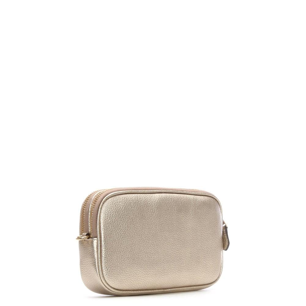 COACH Polished Platinum Pebbled Leather Cross-Body Clutch Bag in Metallic - Lyst