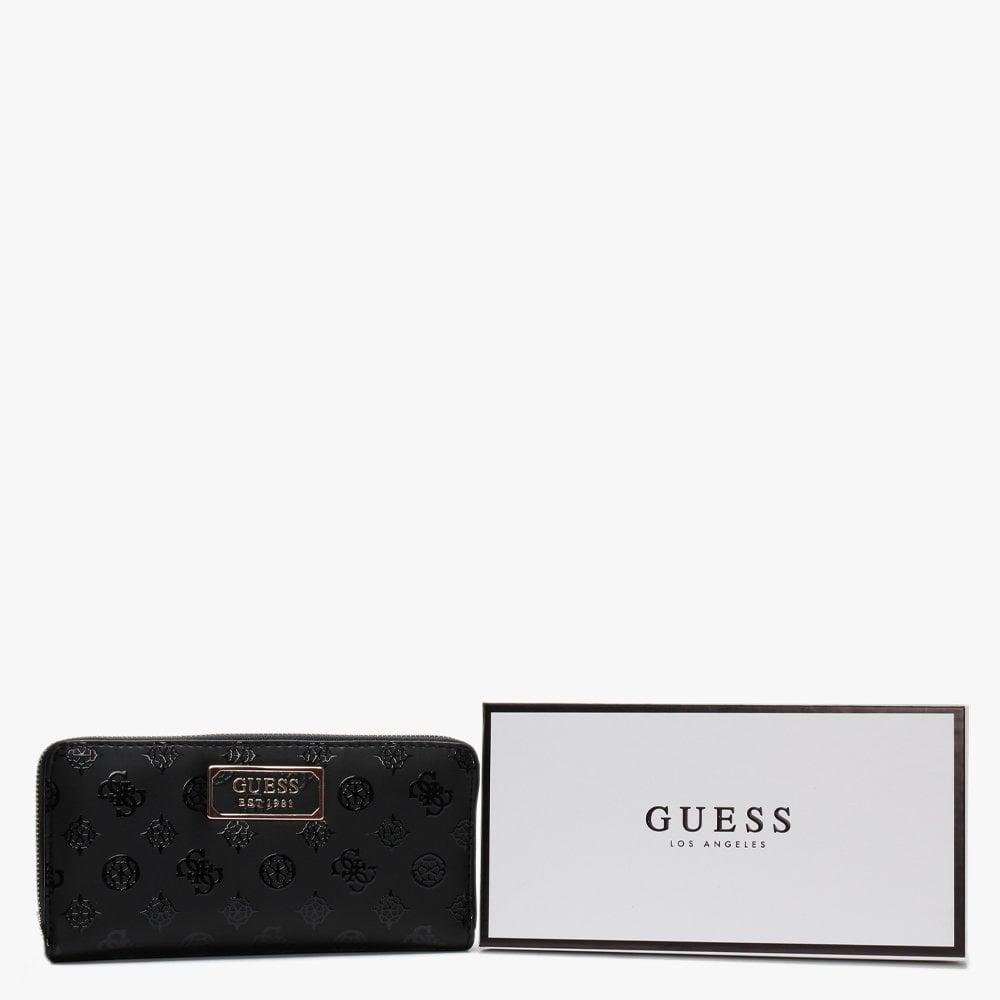 Guess Kamryn Stamp Black Zip Around Wallet Lyst