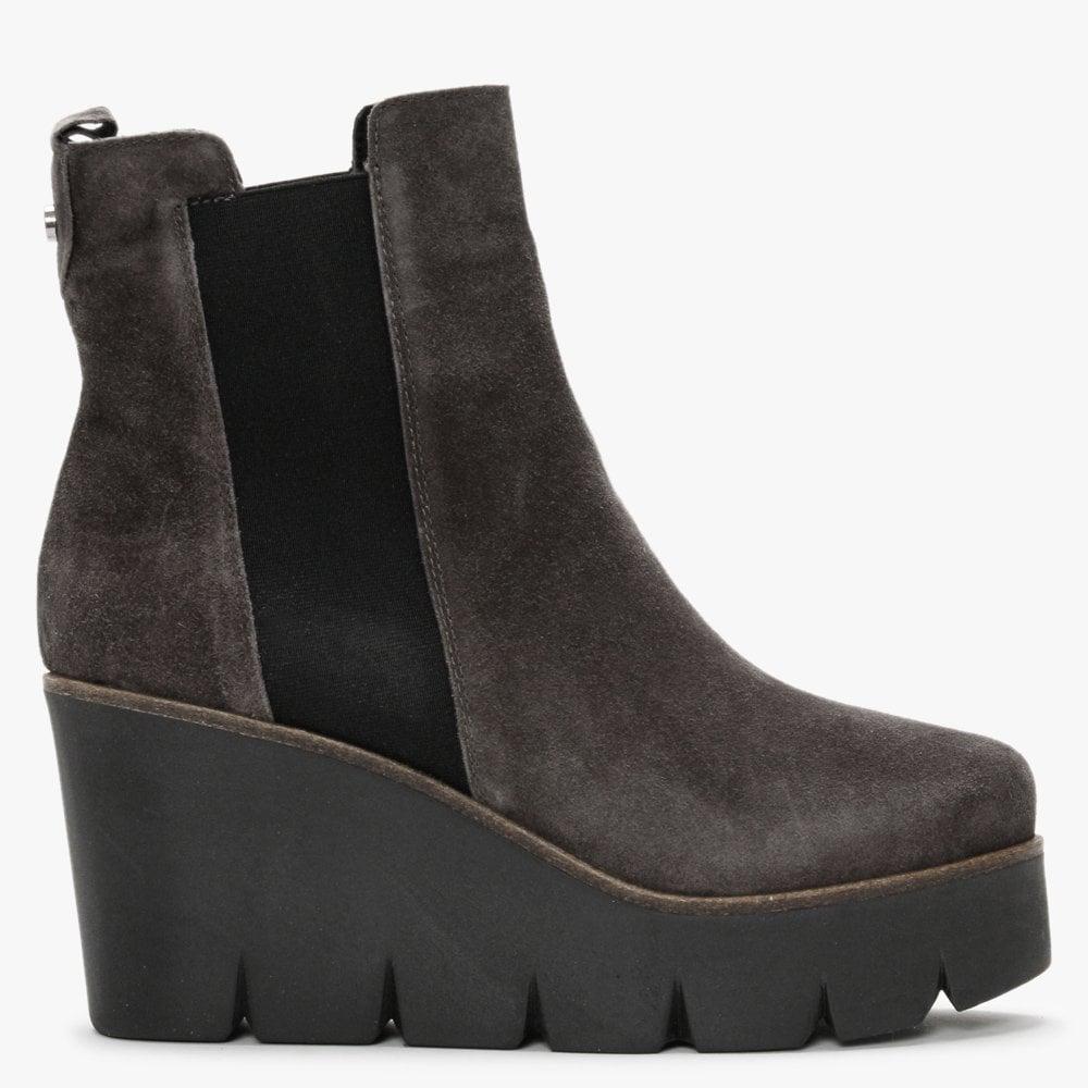 Alpe Alpaca Grey Suede Wedge Ankle Boots in Black | Lyst