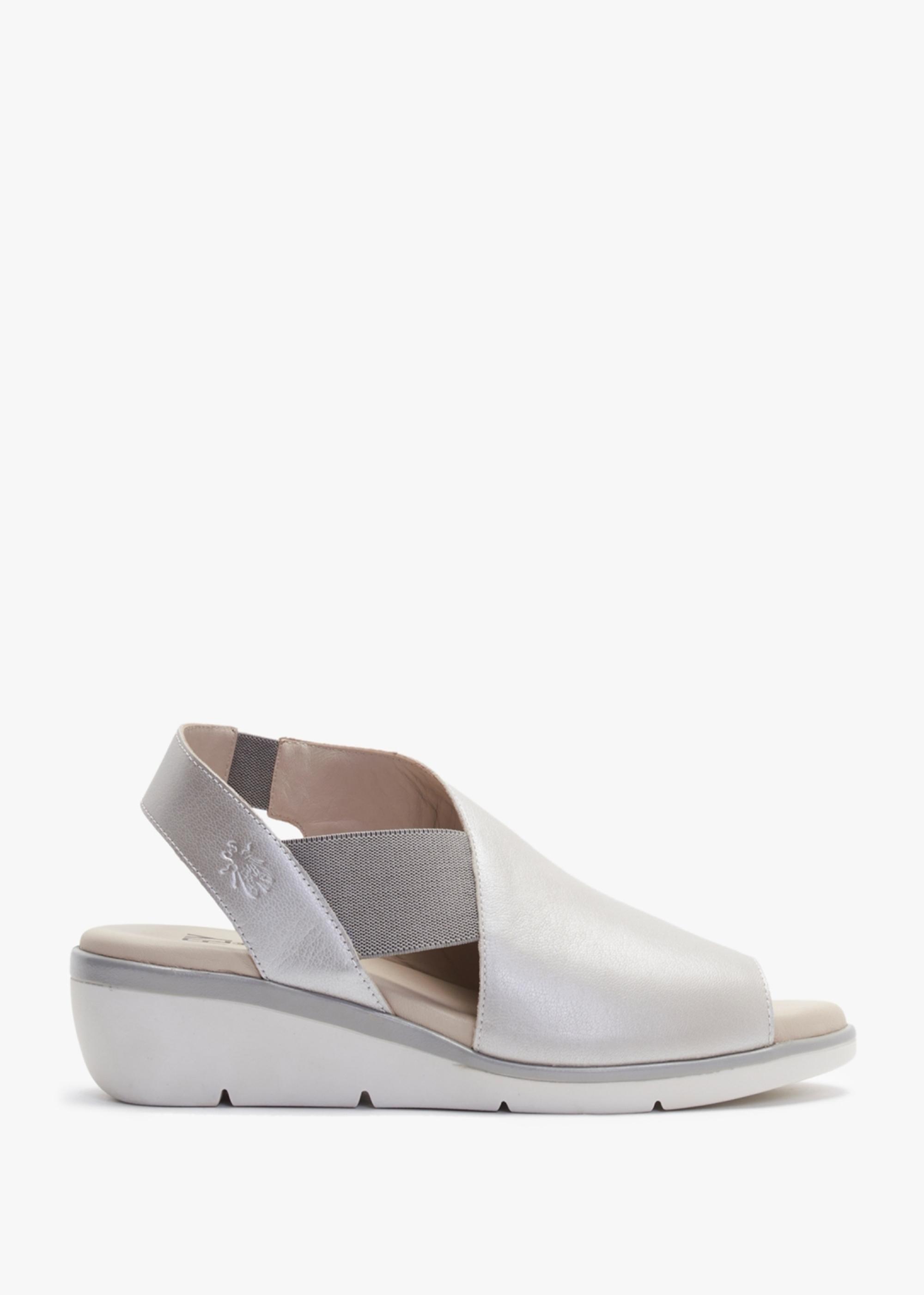 Fly London Nily Silver Leather Low Wedge Sandals in Grey Lyst UK