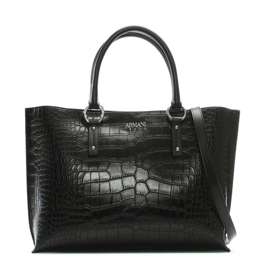 Armani Jeans Reptile Black Eco Leather Top Zip Shopper Bag - Lyst
