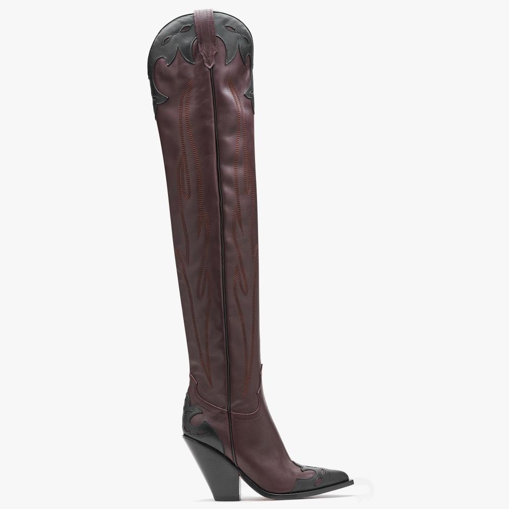 Sonora Boots Melrose Black & Burgundy Leather Western Over The Knee