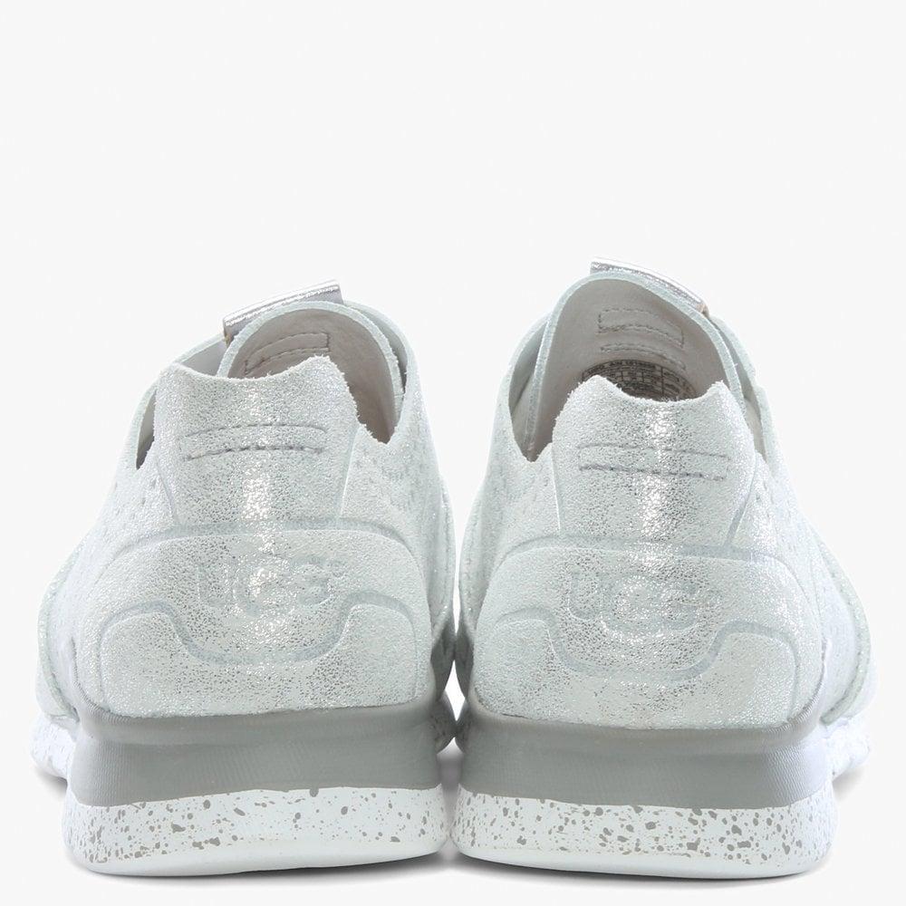 UGG Tye Stardust Silver Metallic Leather Sneakers - Lyst