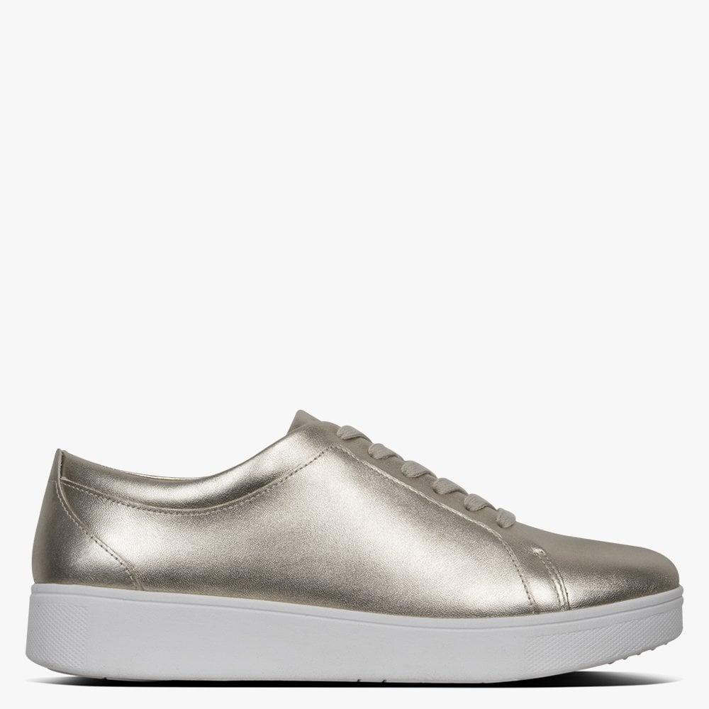 Fitflop Rally Platino Leather Lace Up Trainers Lyst UK
