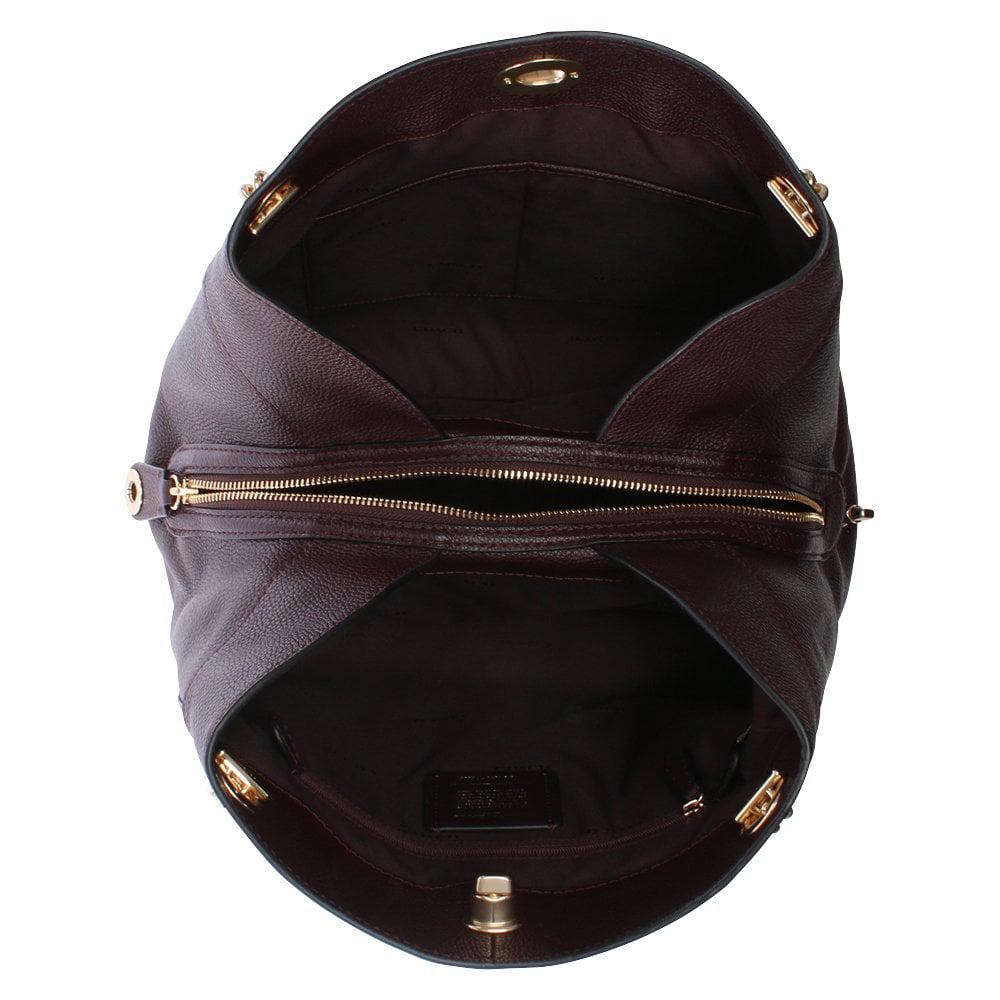 COACH Turnlock Edie Oxblood Polished Pebbled Leather Shoulder Bag in ...