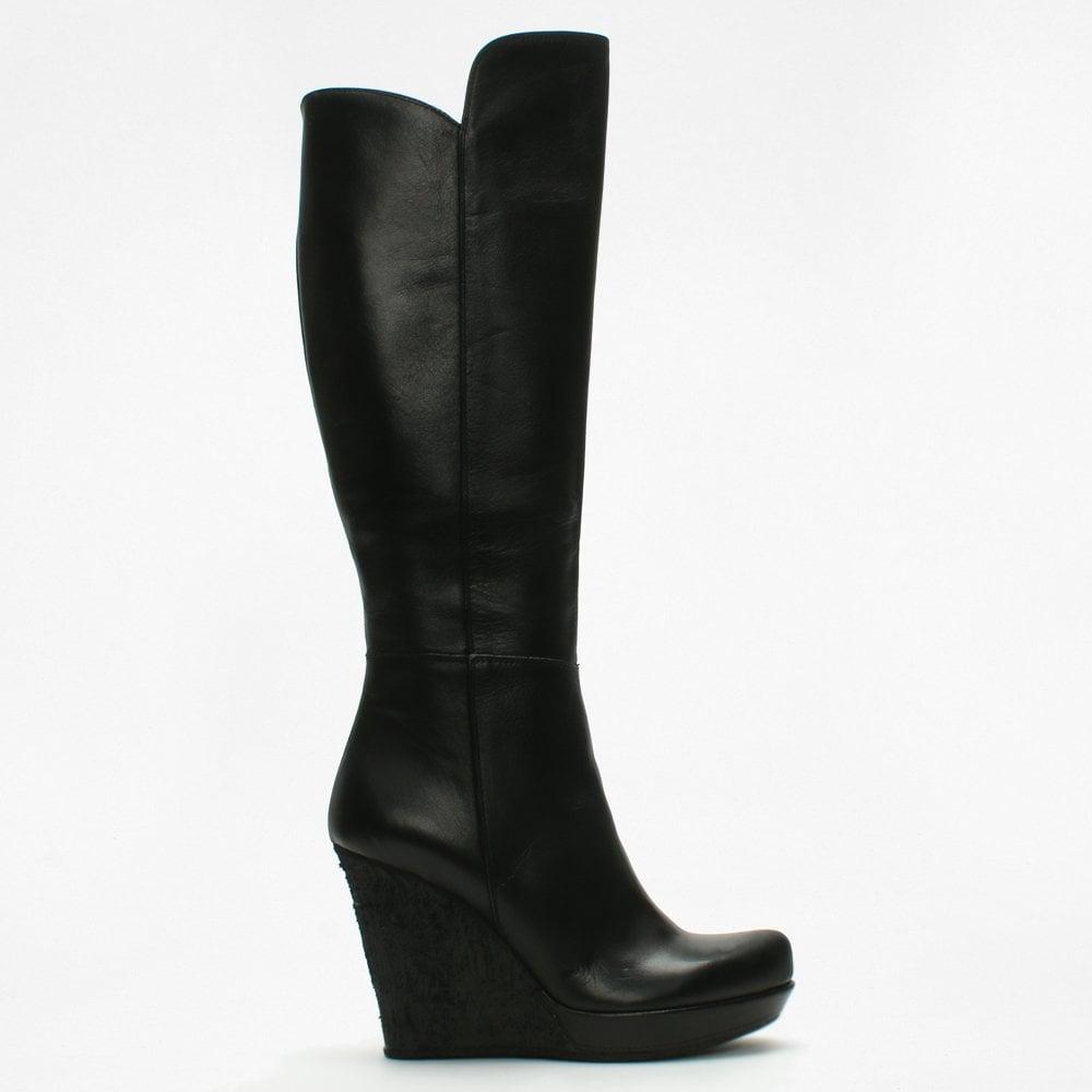 black wedge long boots