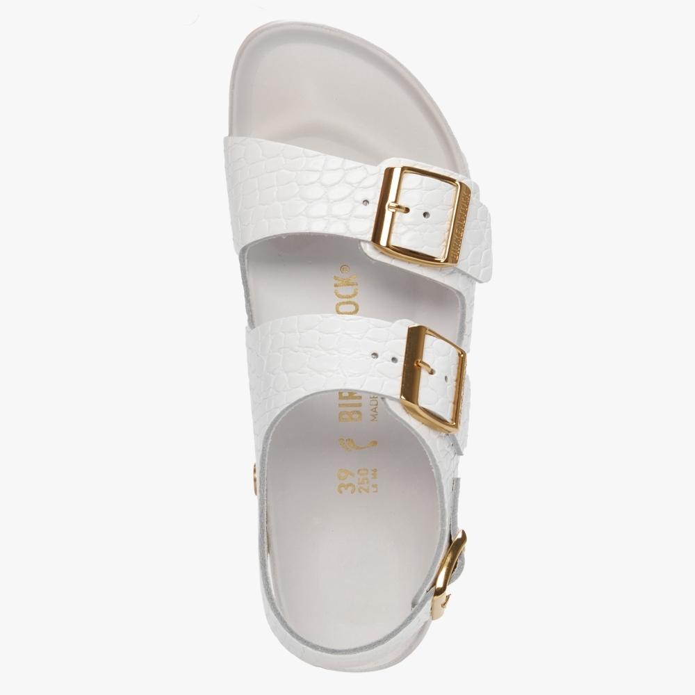 Birkenstock Milano Rivet Logo Emboss White Leather Sandals | Lyst