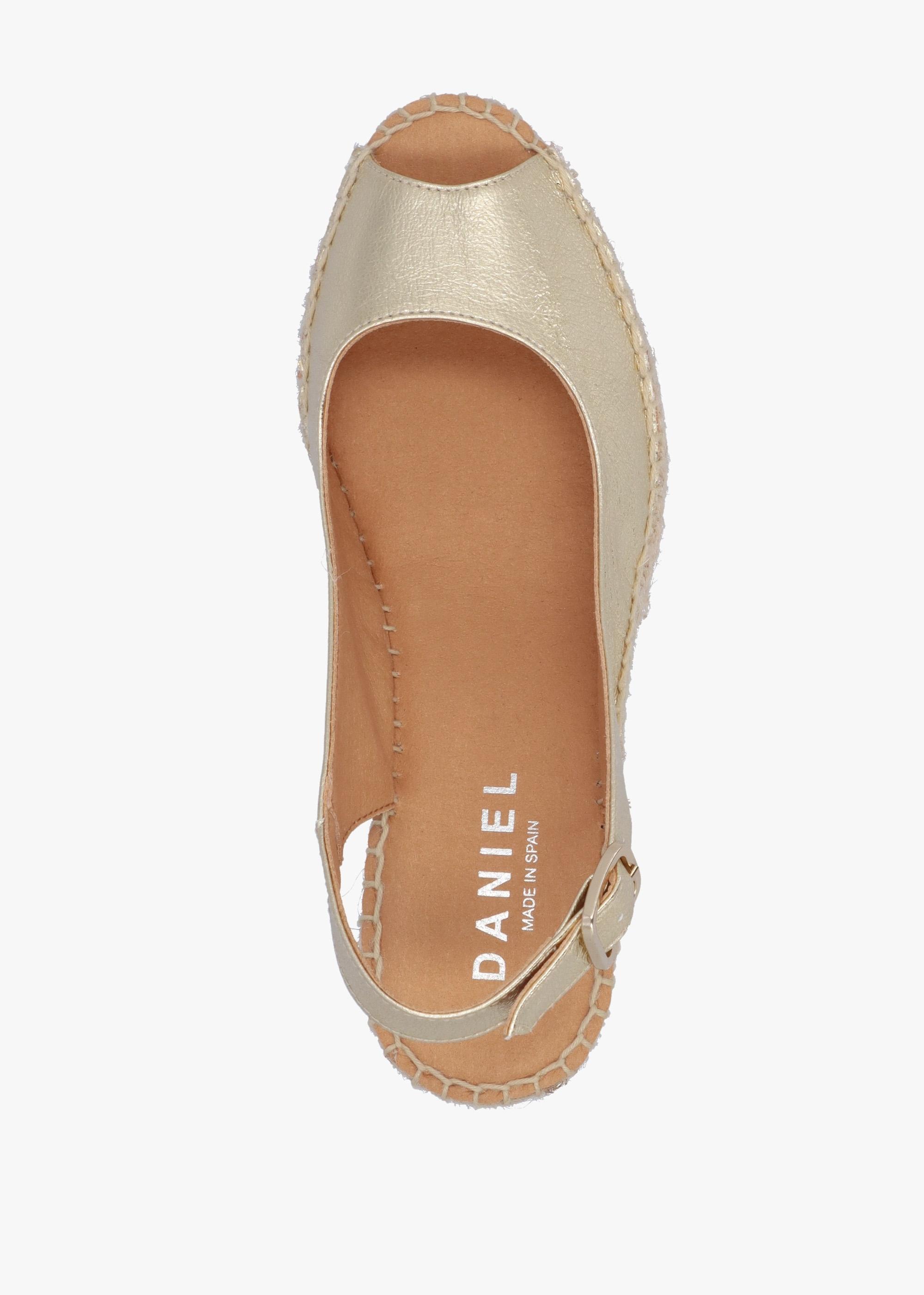 Daniel Kate Gold Leather Peep Toe Wedge Espadrilles in Natural