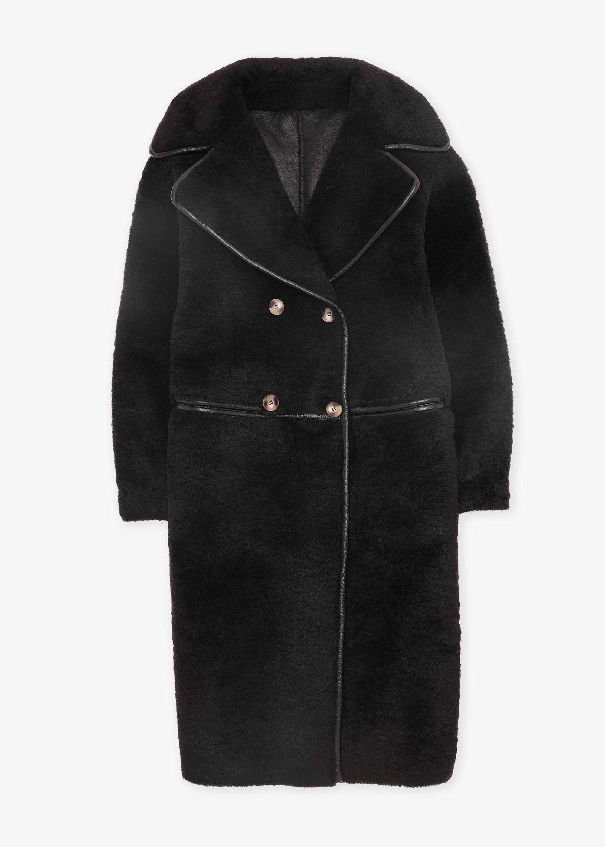Oakwood Tilda Black Shearling Style Longline Coat Lyst UK