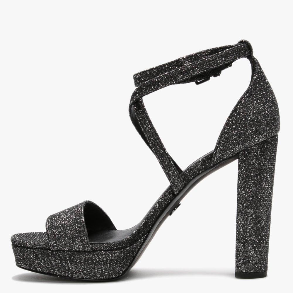 Michael Kors Charlize Black Glitter Platform Sandals | Lyst