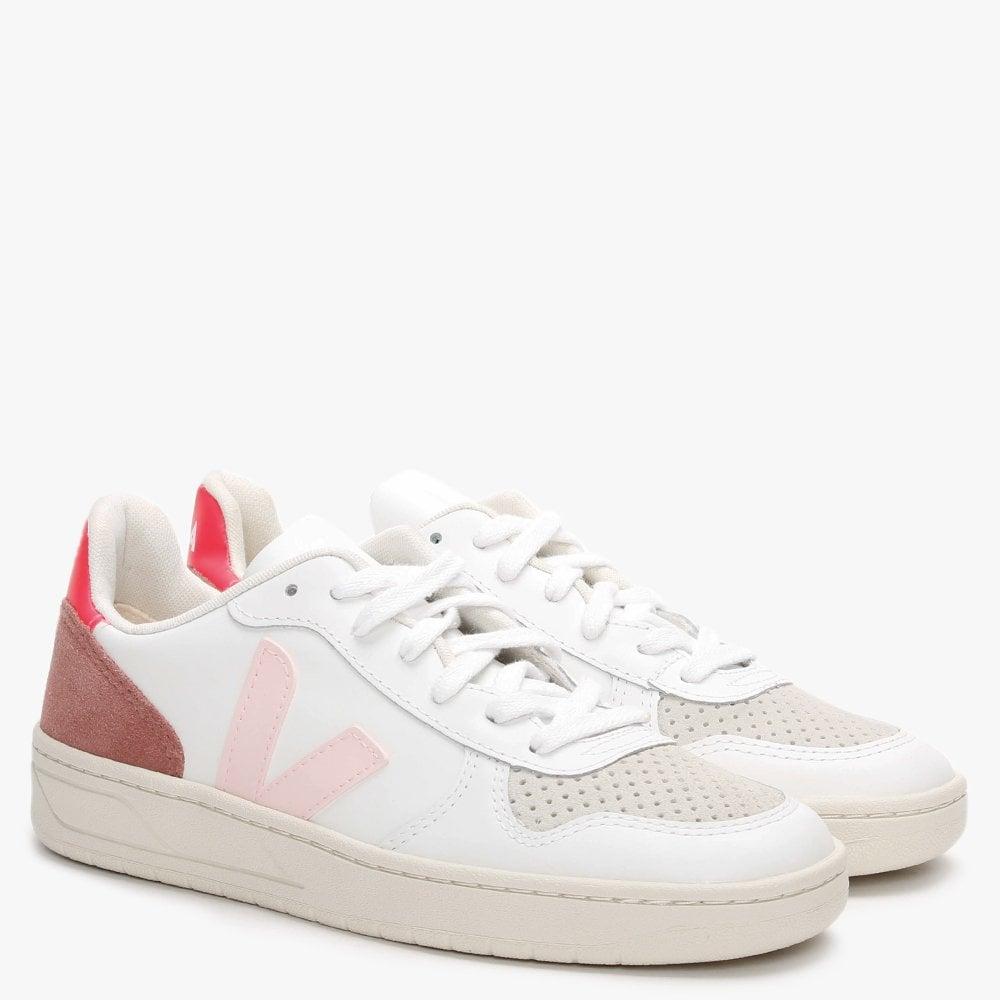 Veja V-10 Leather White Petale Rose Fluo Trainers - Lyst