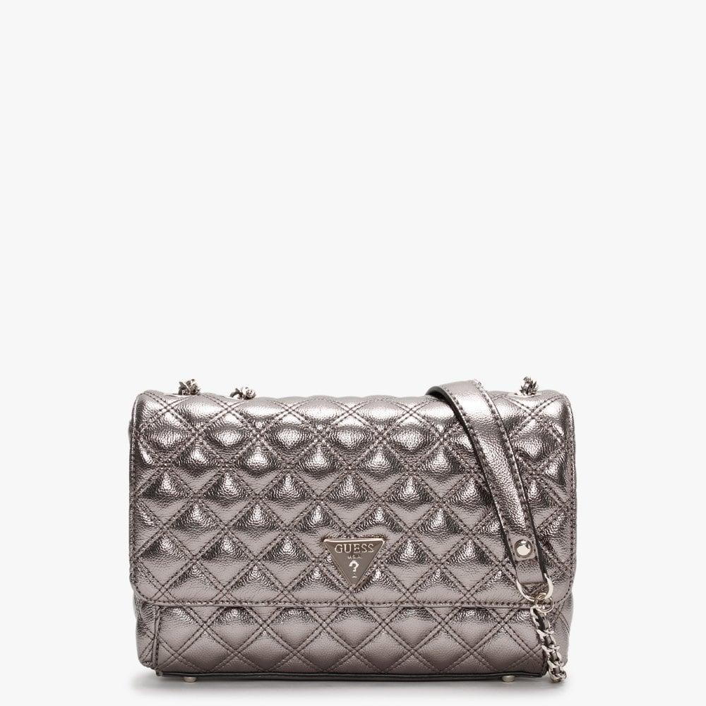 Guess Cessily Quilted Convertible Pewter Cross-body Bag | Lyst