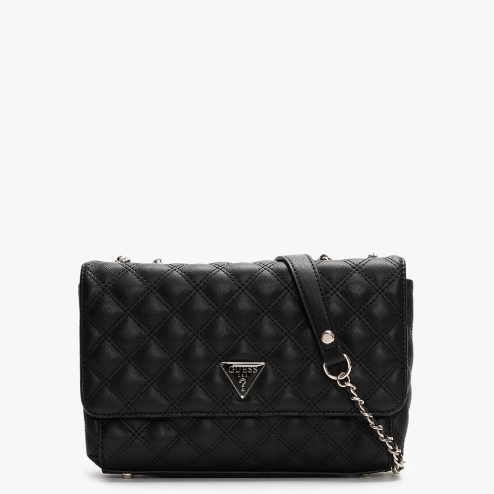 Guess Cessily Convertible Flap Black Quilted Shoulder Bag | Lyst