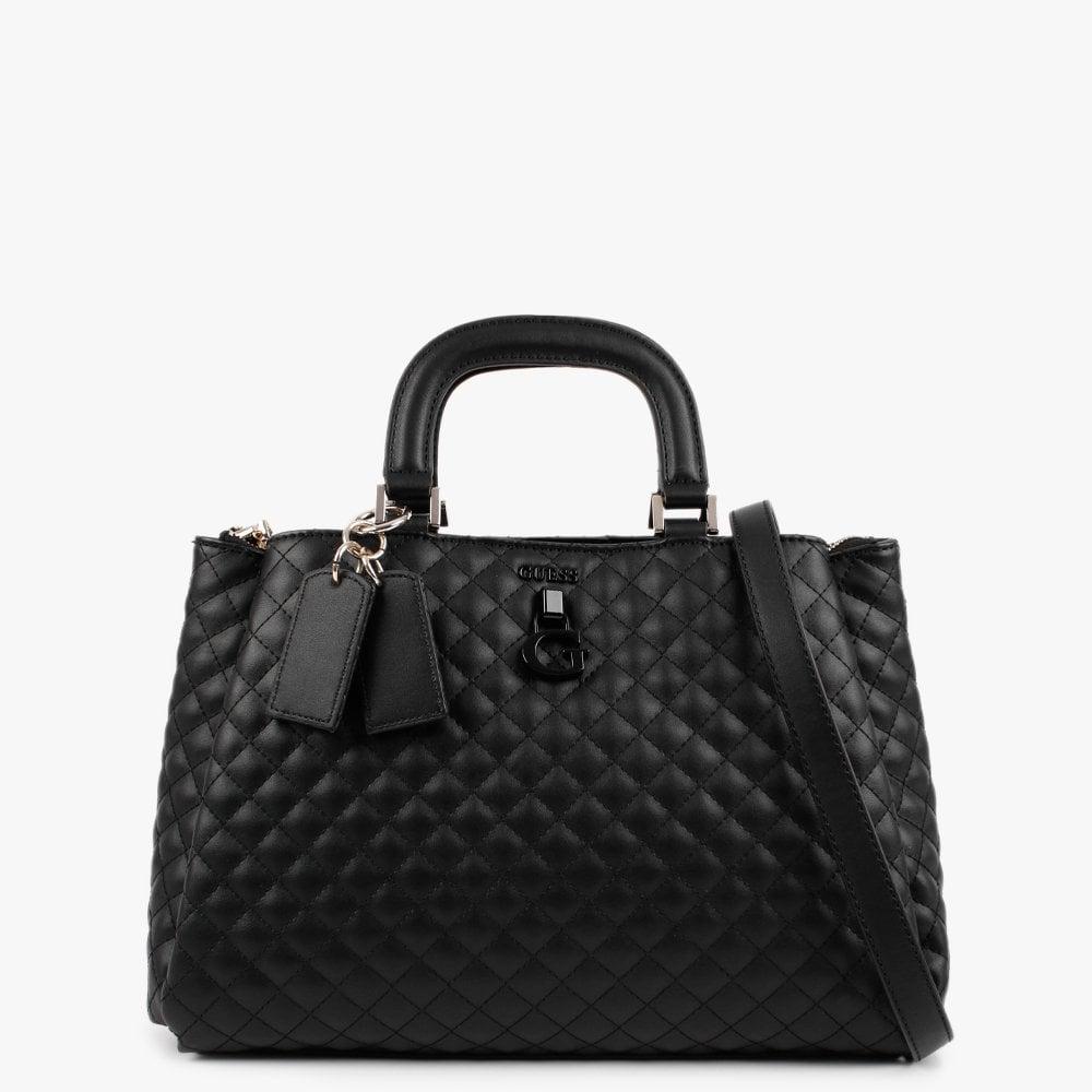 Guess Rue Rose Girlfriend Black Quilted Satchel Bag | Lyst