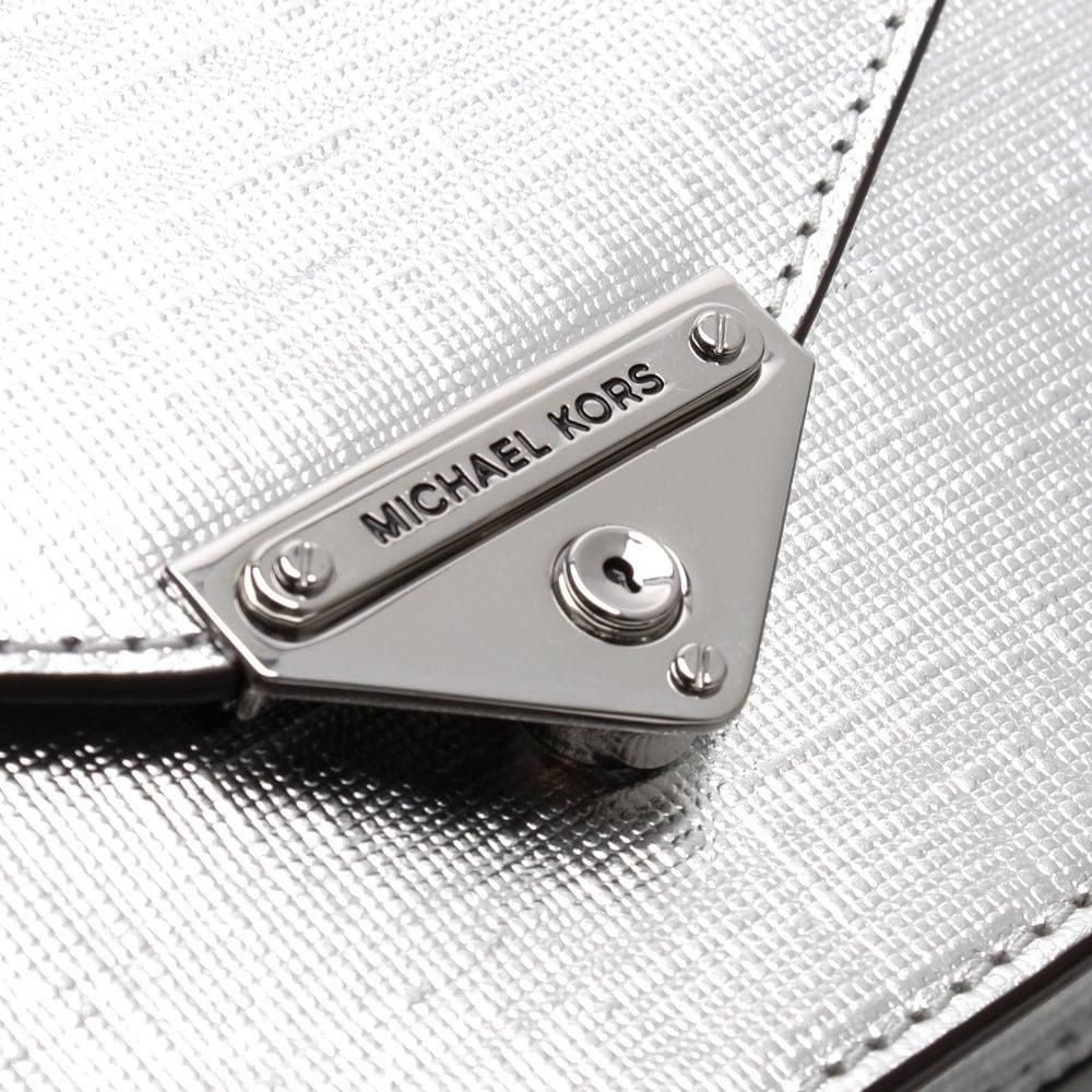 Michael Kors Grace Silver Leather Envelope Clutch Bag in Metallic