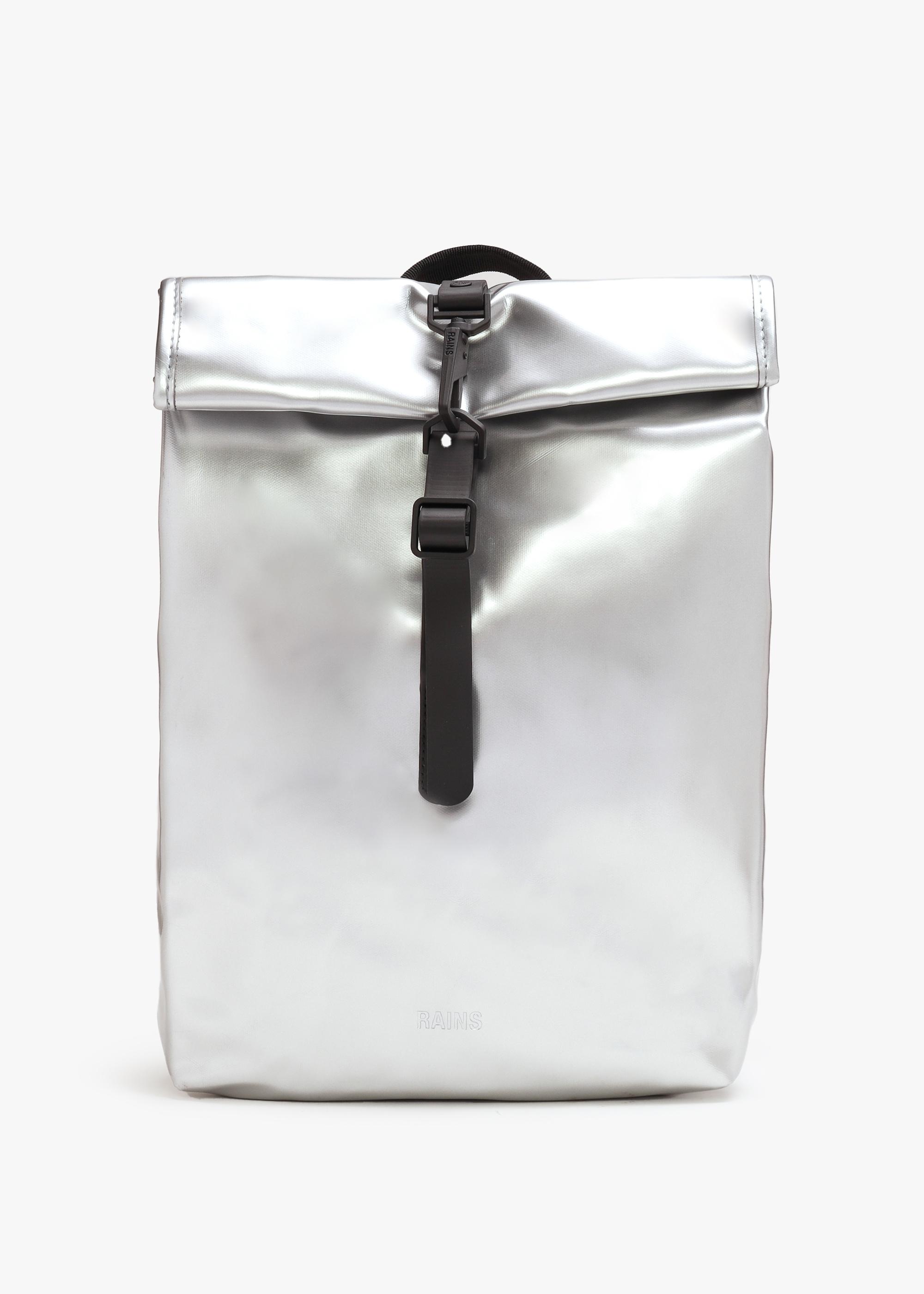 rains backpack silver Rains Mini Rolltop W3 Mirror Backpack in Gray