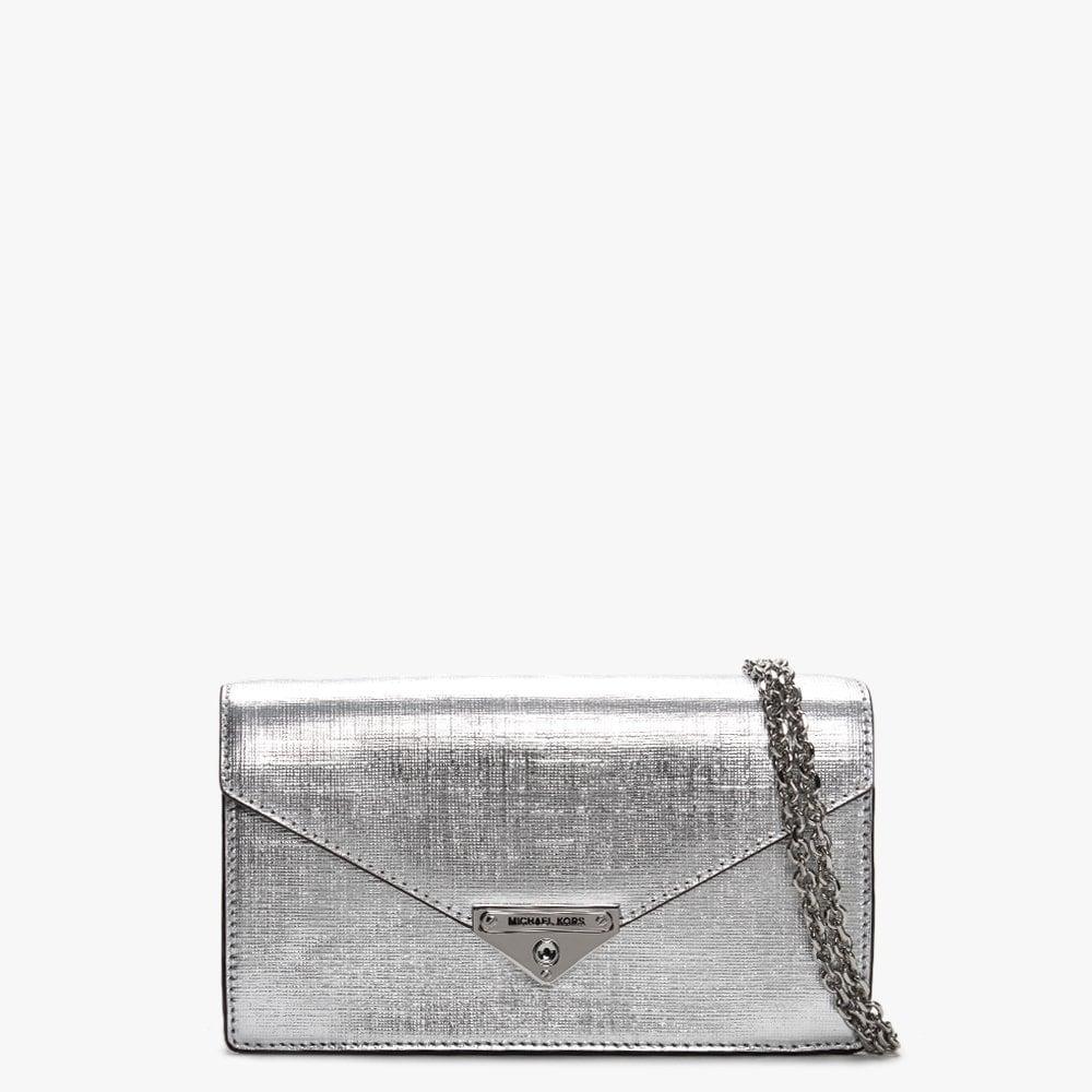 Michael Kors Grace Silver Leather Envelope Clutch Bag in Metallic | Lyst