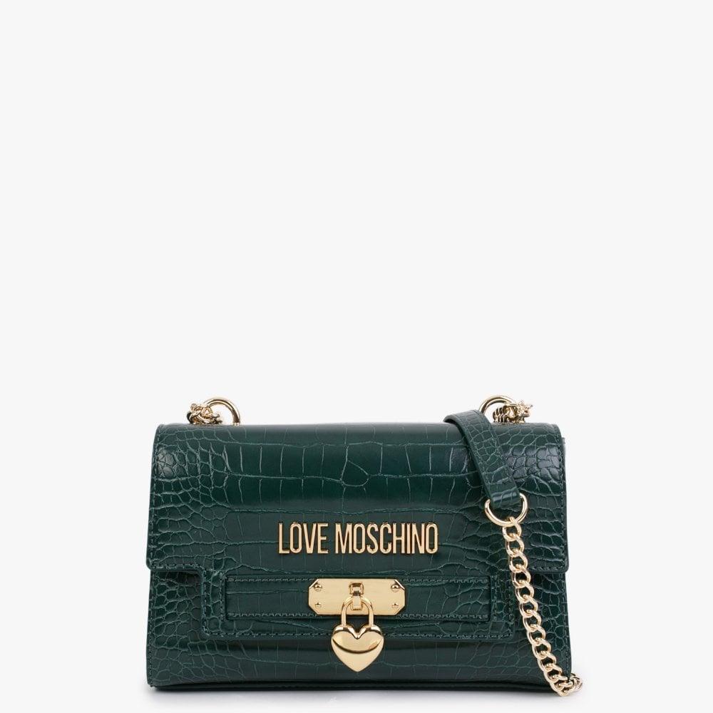 Love Moschino Love Lock Green Moc Croc Shoulder Bag