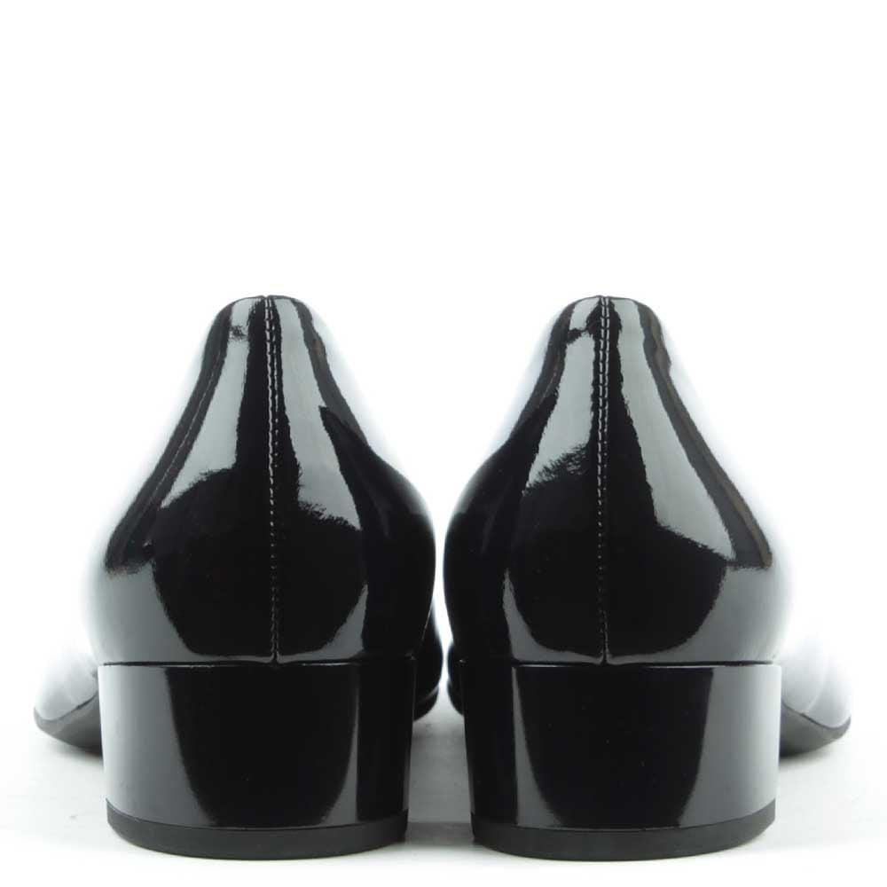 navy patent block heel court shoes