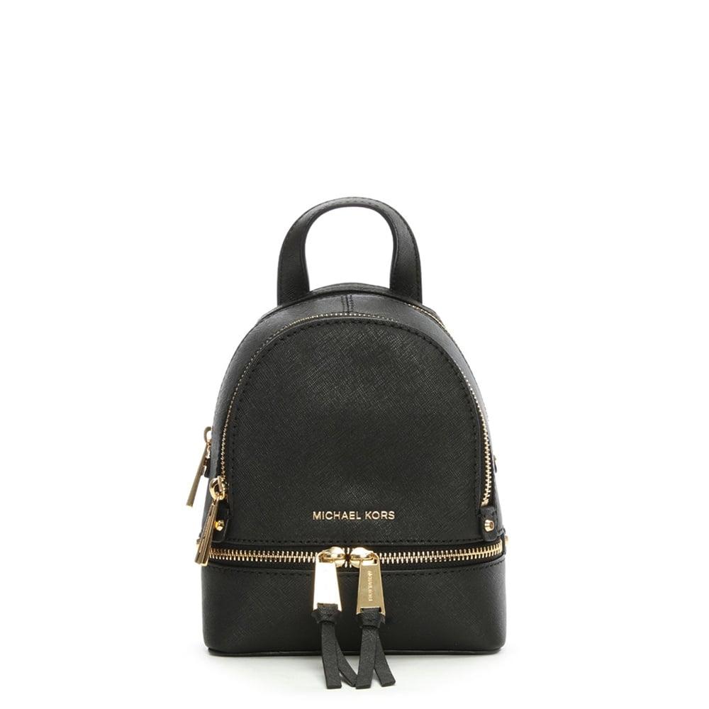 Lyst - Michael Kors Rhea Mini Black Leather Double Zip Backpack in Black