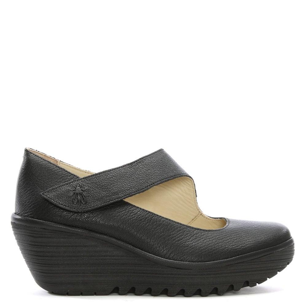 Fly London Yasi Black Leather Mary Jane Wedge Shoes Lyst