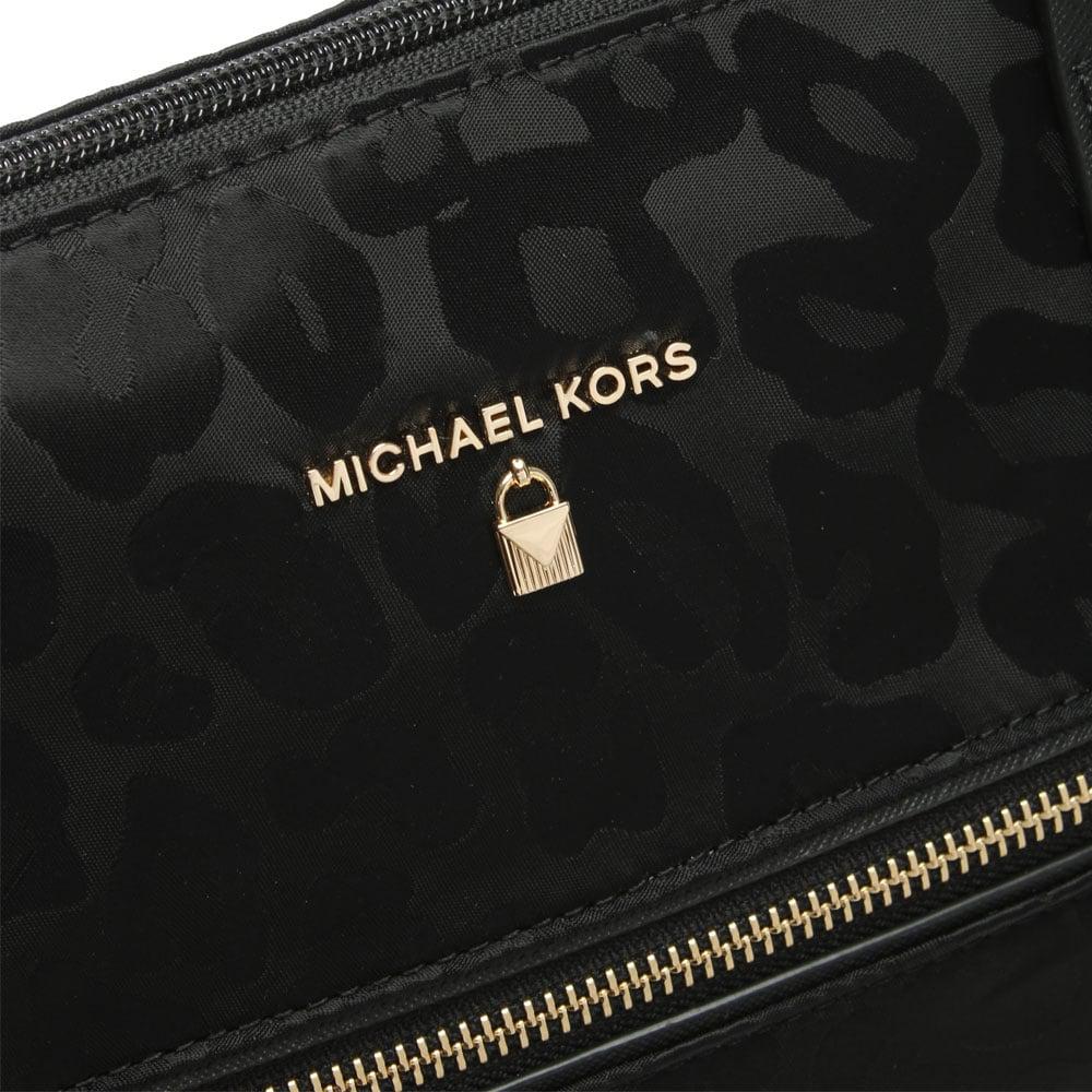 Michael Kors Synthetic Kelsey Black Nylon Leopard Print Tote Bag - Lyst