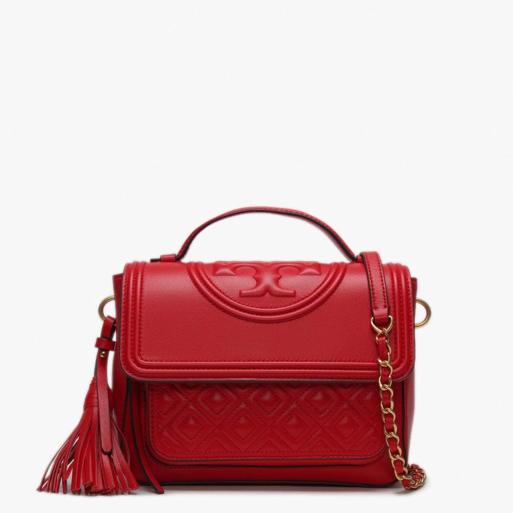 Tory Burch Fleming Brilliant Red Leather Quilted Satchel Bag Lyst