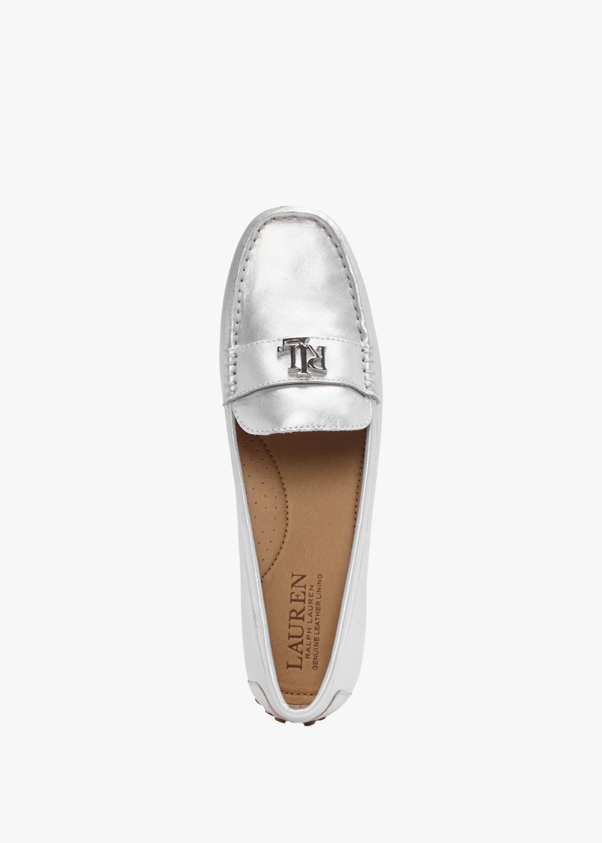 Ralph Lauren Barnsbury Bright Silver Leather Loafers in White