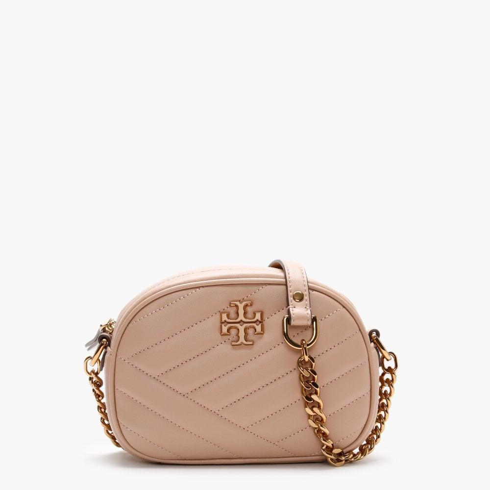 Tory Burch Kira Chevron Small Devon Sand Leather Camera Bag in Natural