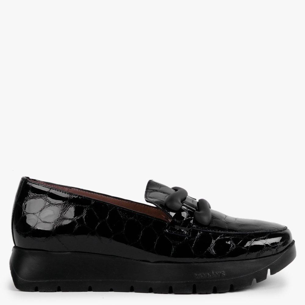 Wonders Hermes Black Patent Leather Moc Croc Loafers | Lyst