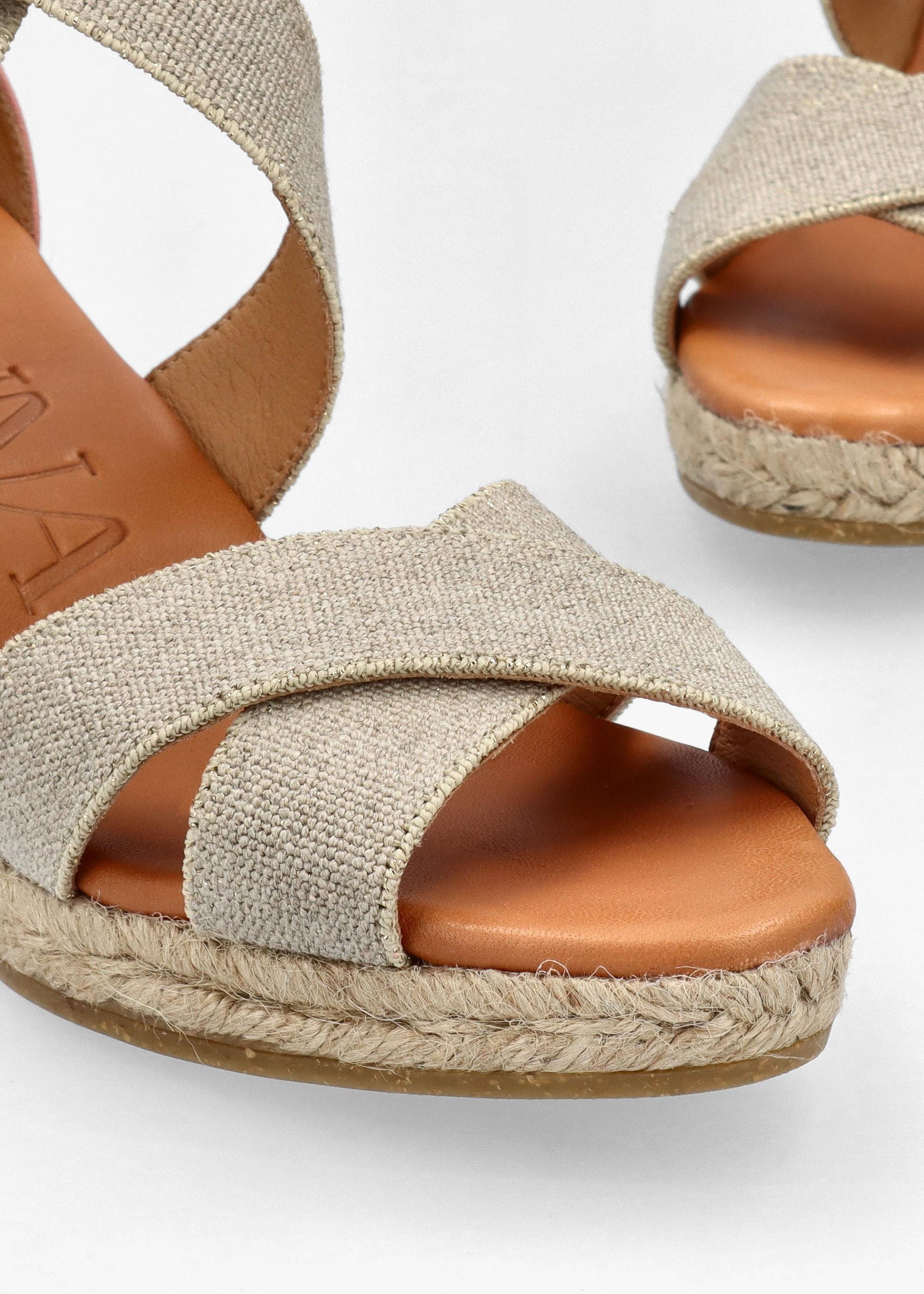Kanna Laura Beige Elasticated Cross Strap Wedge Espadrilles in