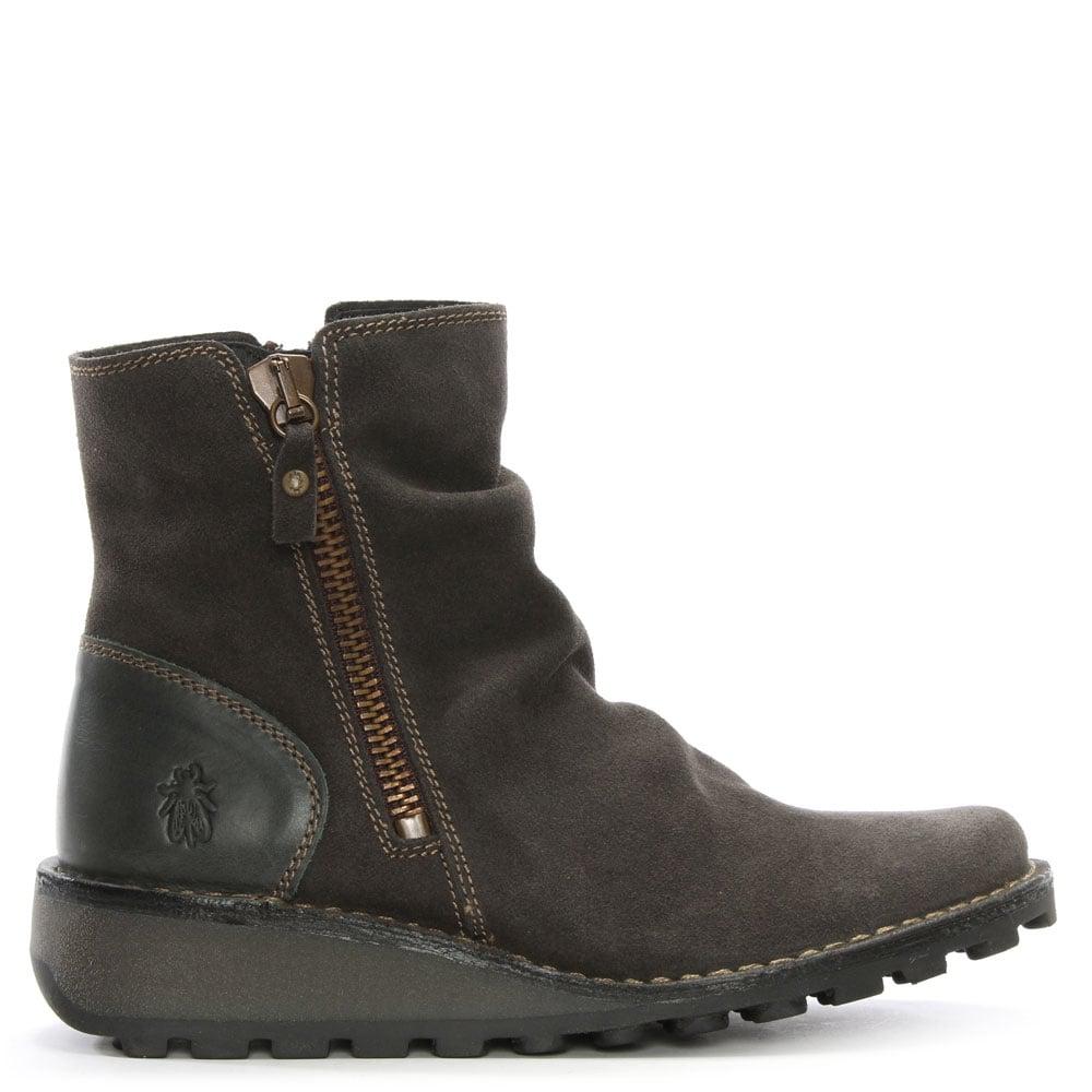 Fly London Mong Diesel Suede Low Wedge Ankle Boots in Grey Suede (Gray) Lyst