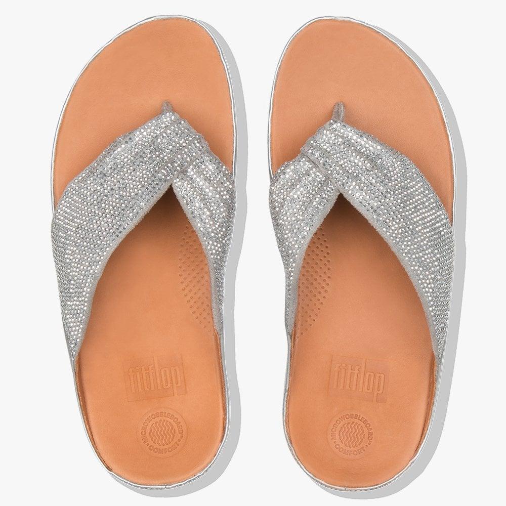 Fitflop Leather Twiss Crystal Silver Toe Post Sandals in Metallic | Lyst