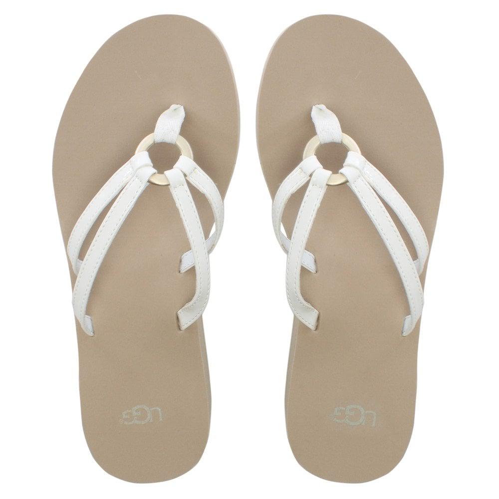 UGG Sandie White Patent Wedge Flip Flops - Lyst