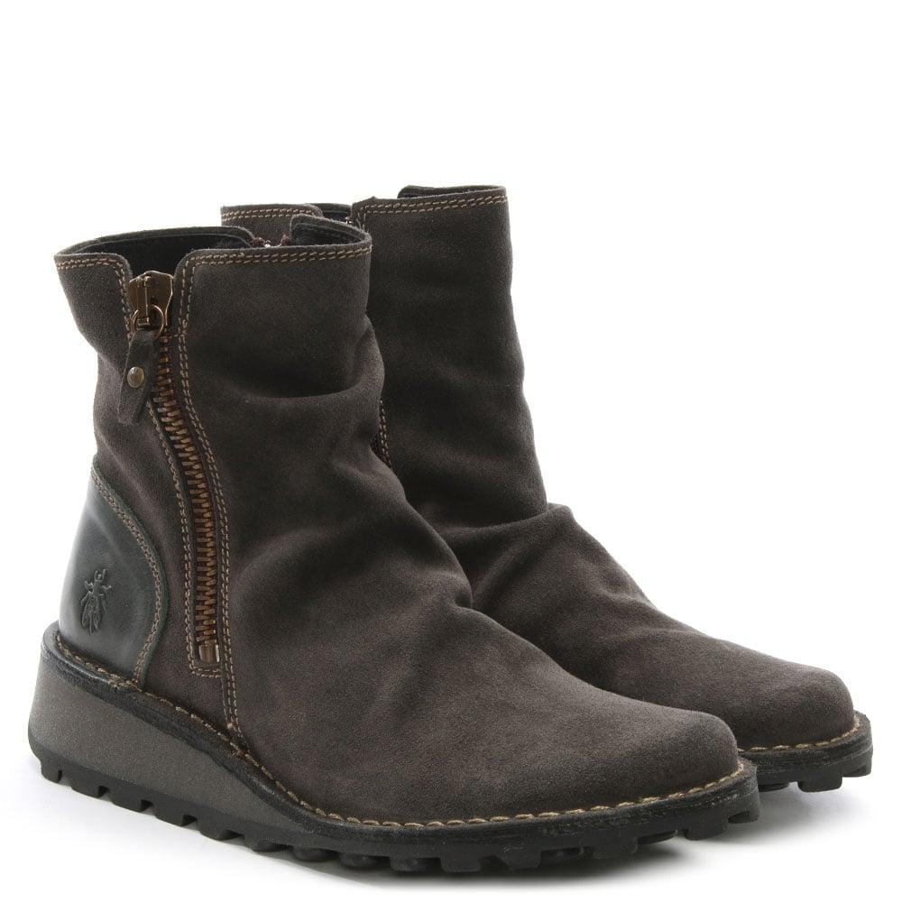 Fly London Mong Diesel Suede Low Wedge Ankle Boots in Grey Suede (Gray) Lyst