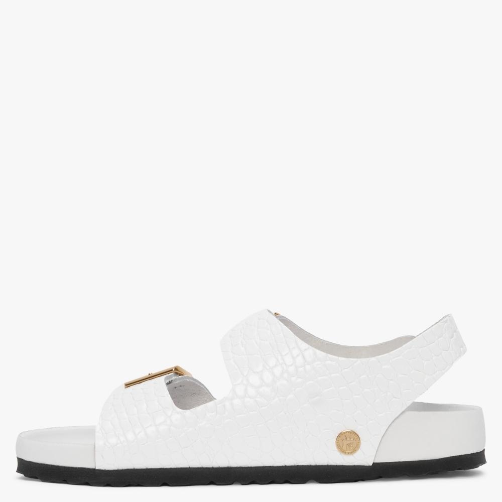 Birkenstock Milano Rivet Logo Emboss White Leather Sandals | Lyst