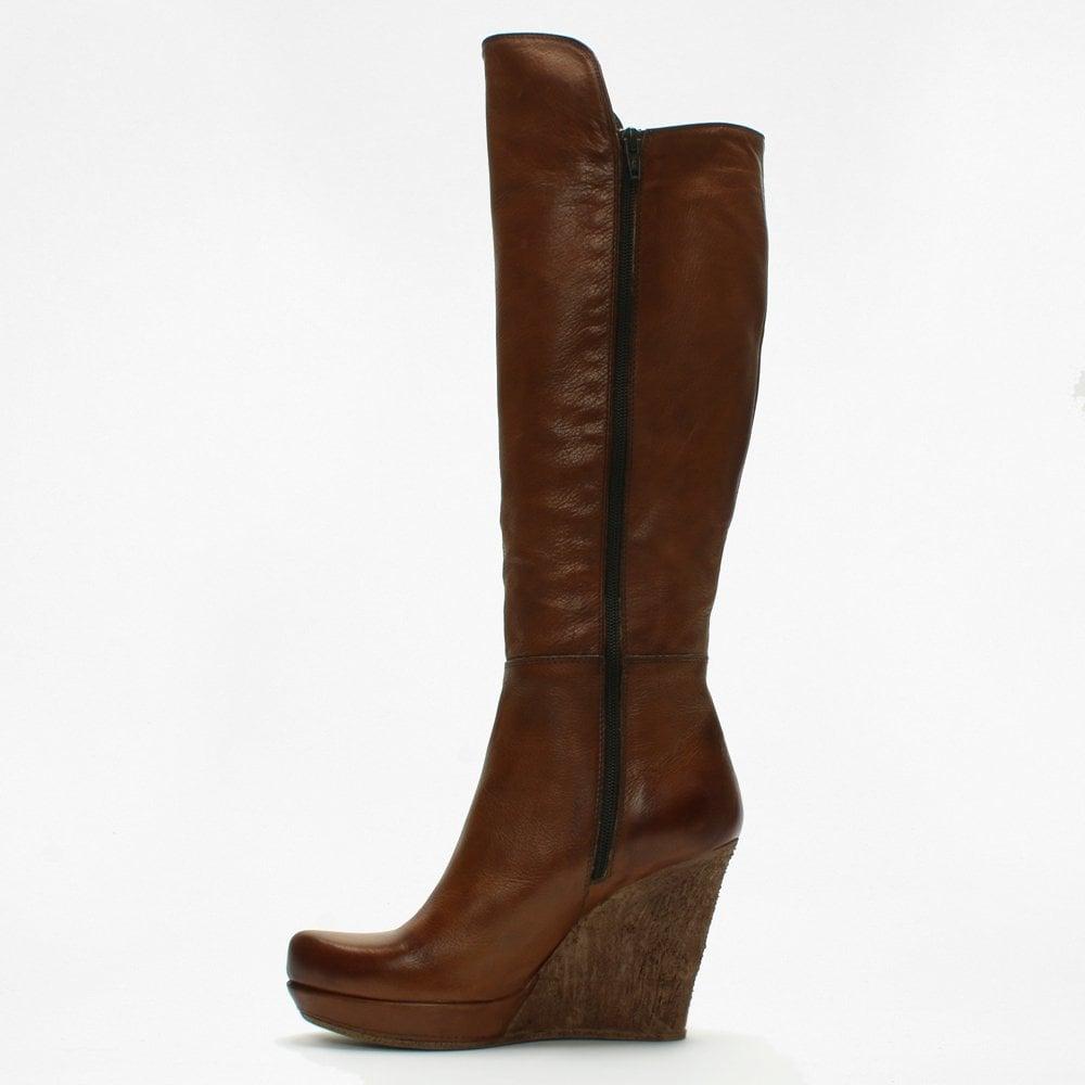 tan wedge boots knee high