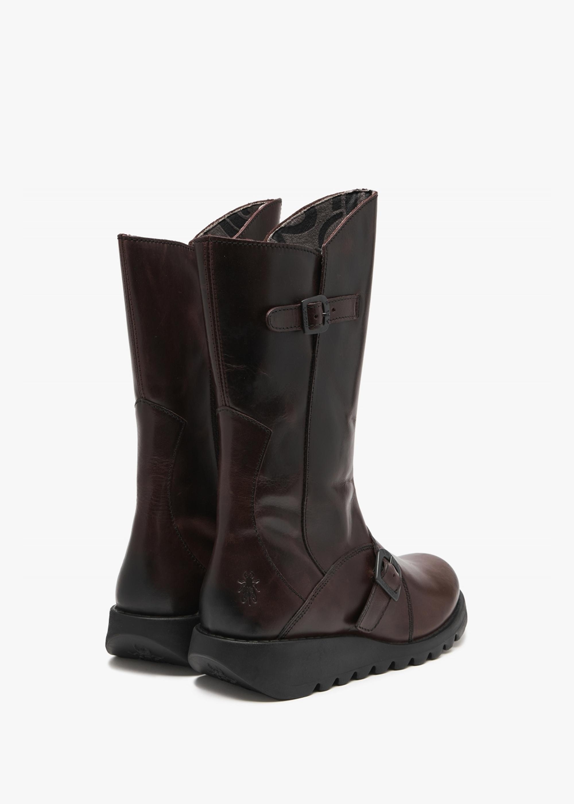 Fly London Mes Ii Wine Leather Low Wedge Calf Boots in Brown Lyst