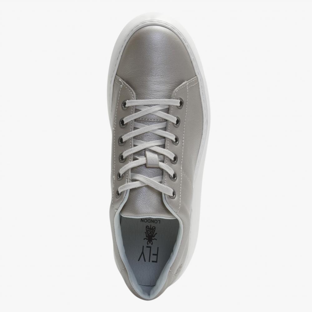 Fly London Delf Silver Leather Wedge Trainers in Gray | Lyst
