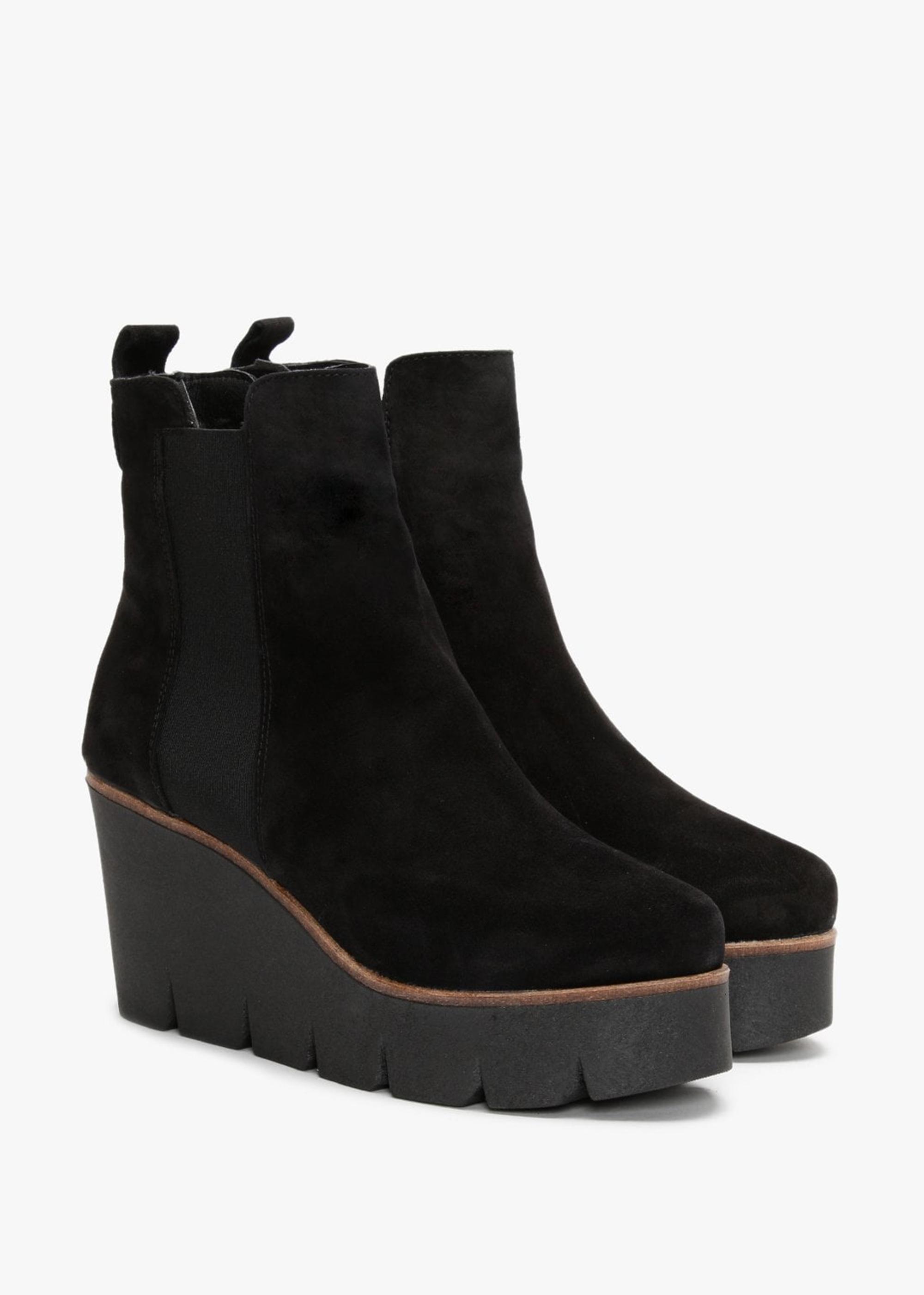 Alpe Alpaca Black Suede Wedge Ankle Boots | Lyst