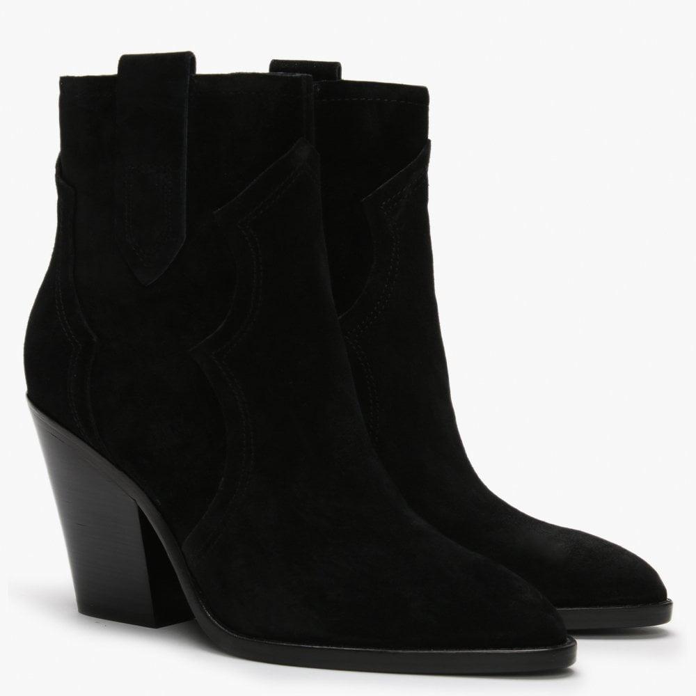 black suede western ankle boots