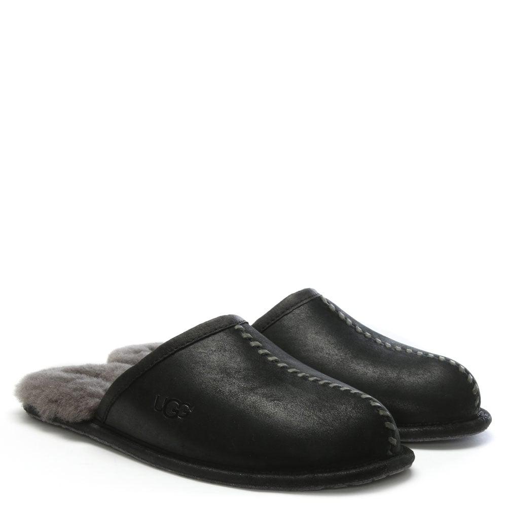 mens black leather slip on slippers