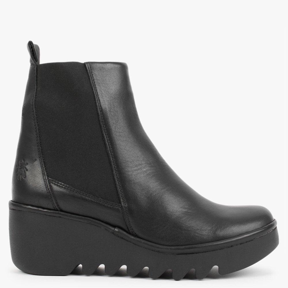 Fly London Bagu Black Leather Wedge Chelsea Boots | Lyst