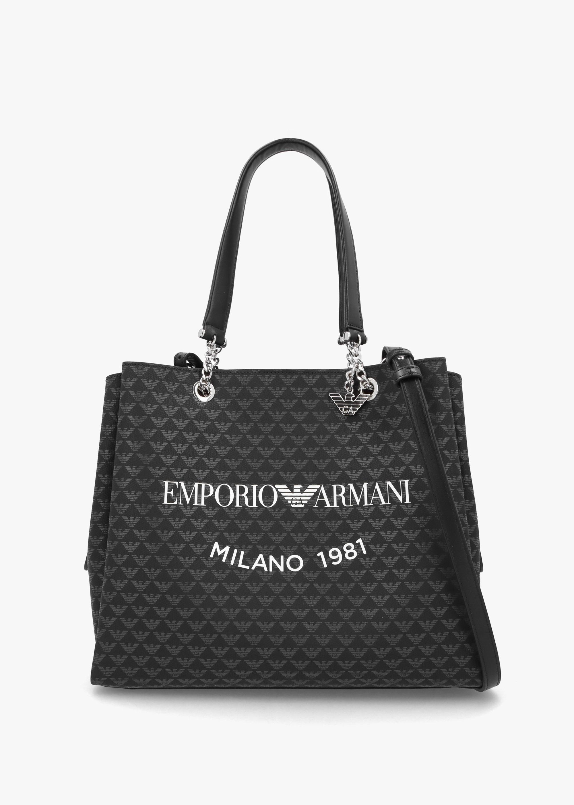 Emporio Armani Large Eagle Logo Black White Tote Bag | Lyst