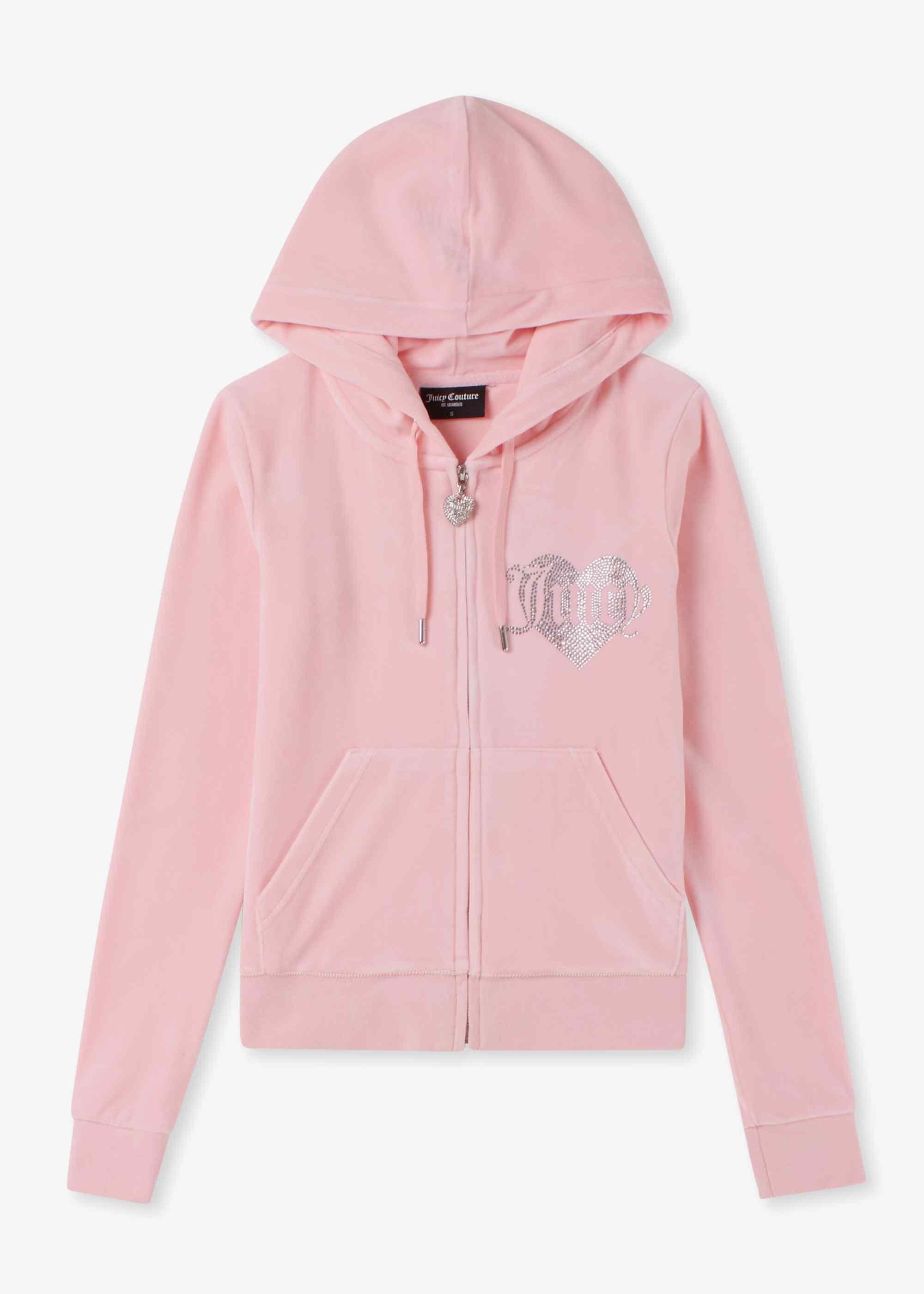 Juicy Couture VELOUR HOODIE WITH HEART DIAMANTE Pink