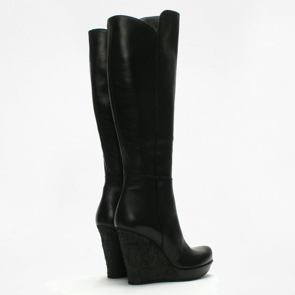 Daniel Wiser Black Leather Knee High Wedge Boots - Lyst