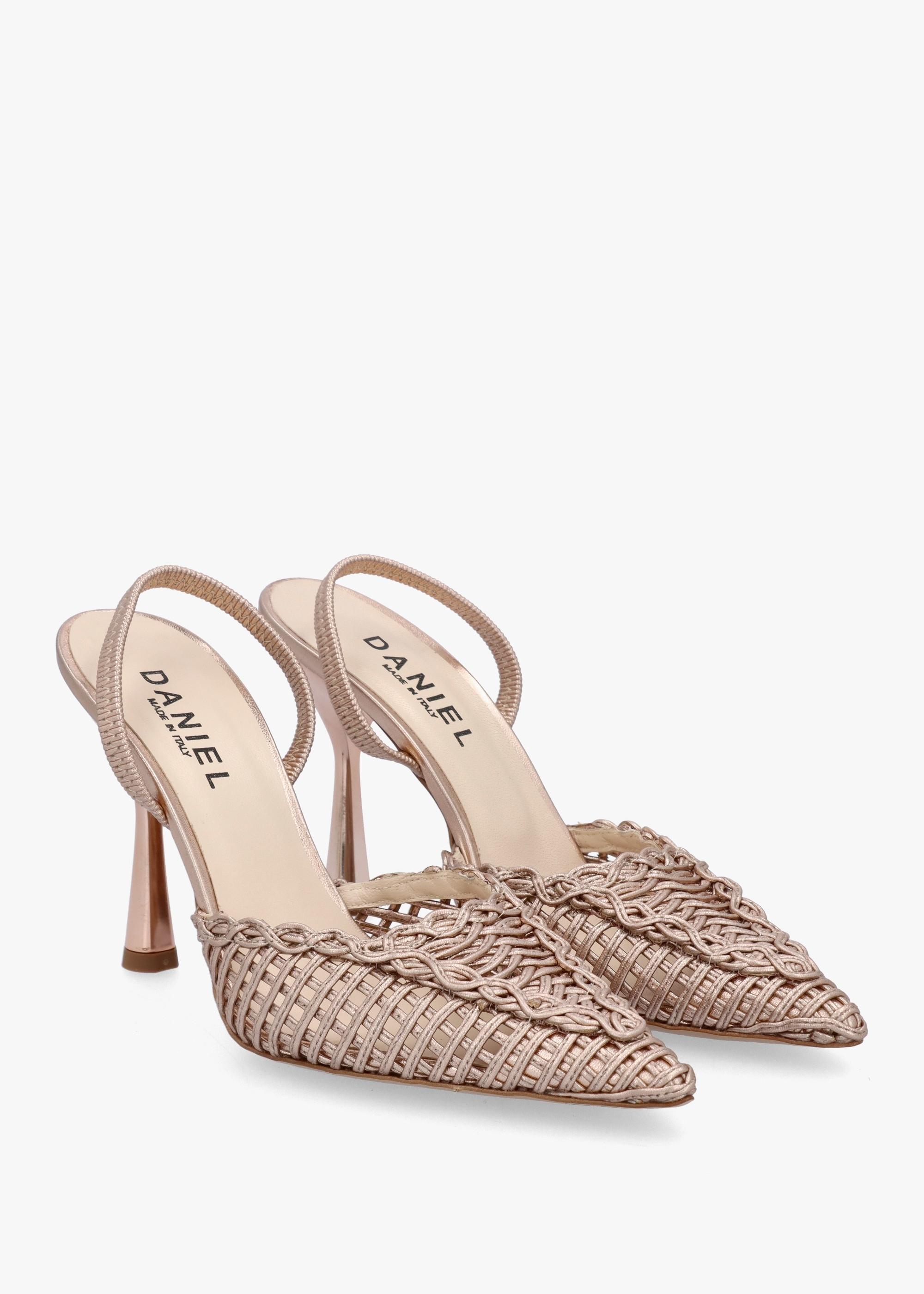 Daniel Tiffi Rose Gold Metallic Leather Woven Sling Back Court