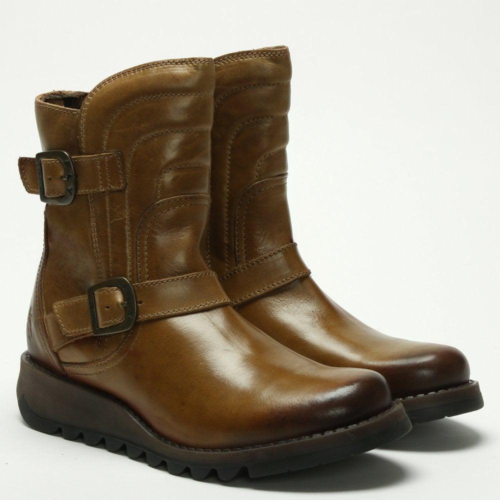 Fly London Sven Camel Leather Low Wedge 