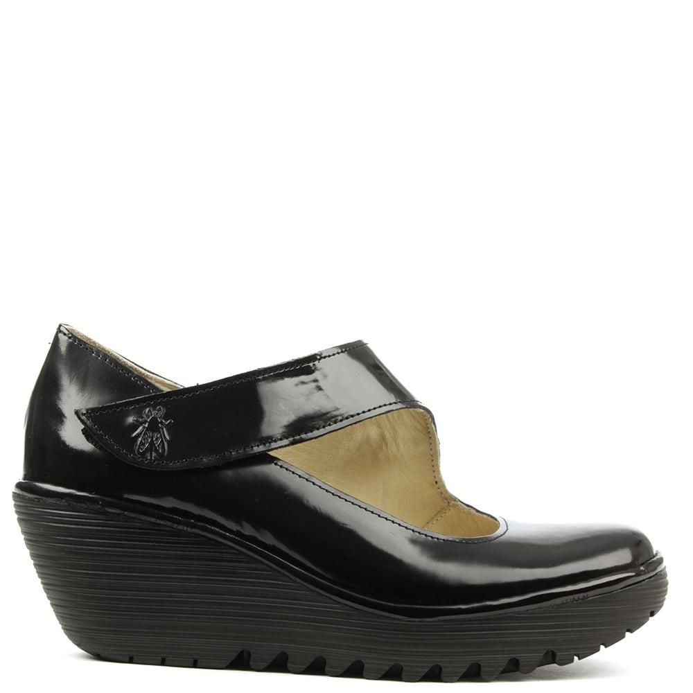 Fly London Yasi Black Patent Leather Mary Jane Wedge Shoe | Lyst