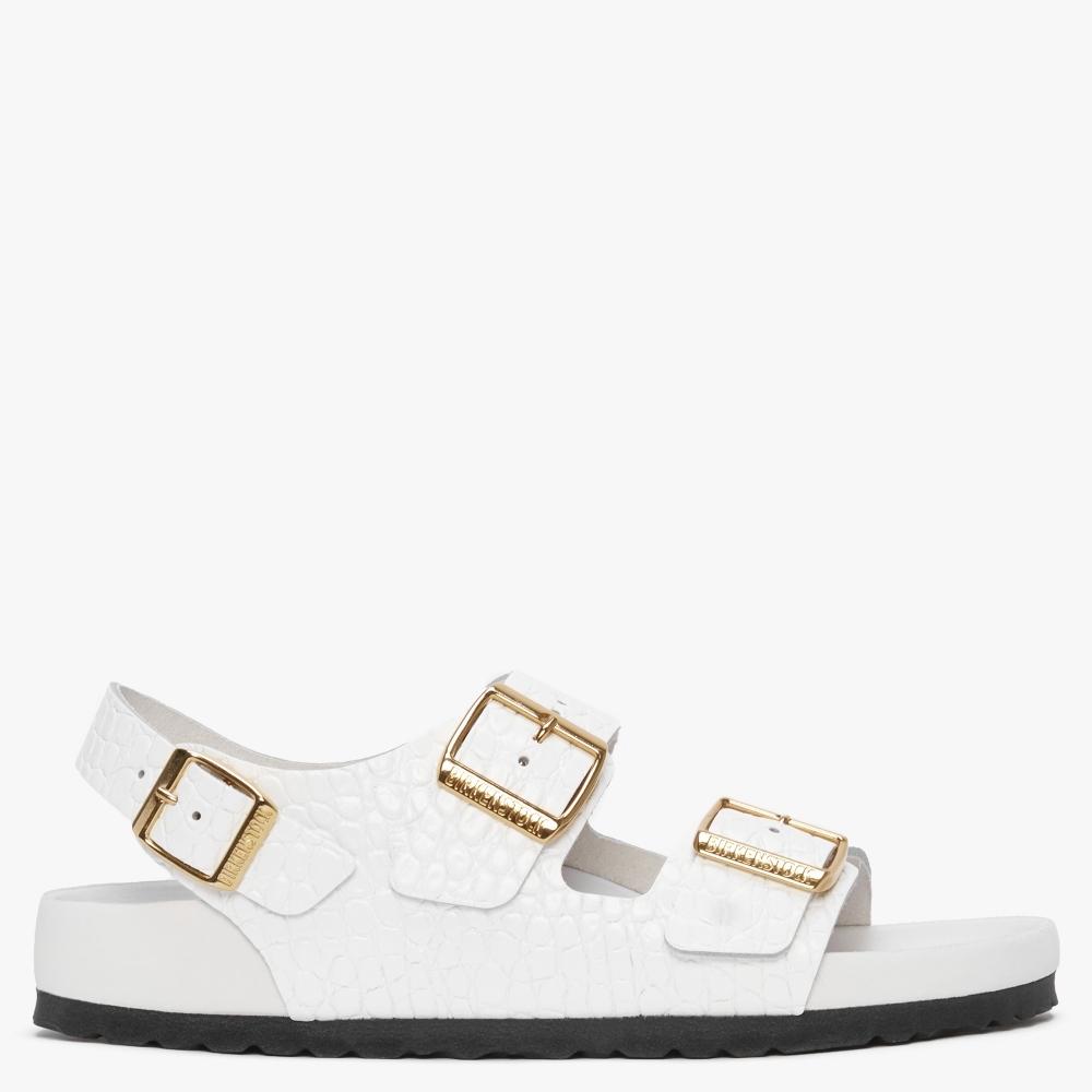 Birkenstock Milano Rivet Logo Emboss White Leather Sandals | Lyst